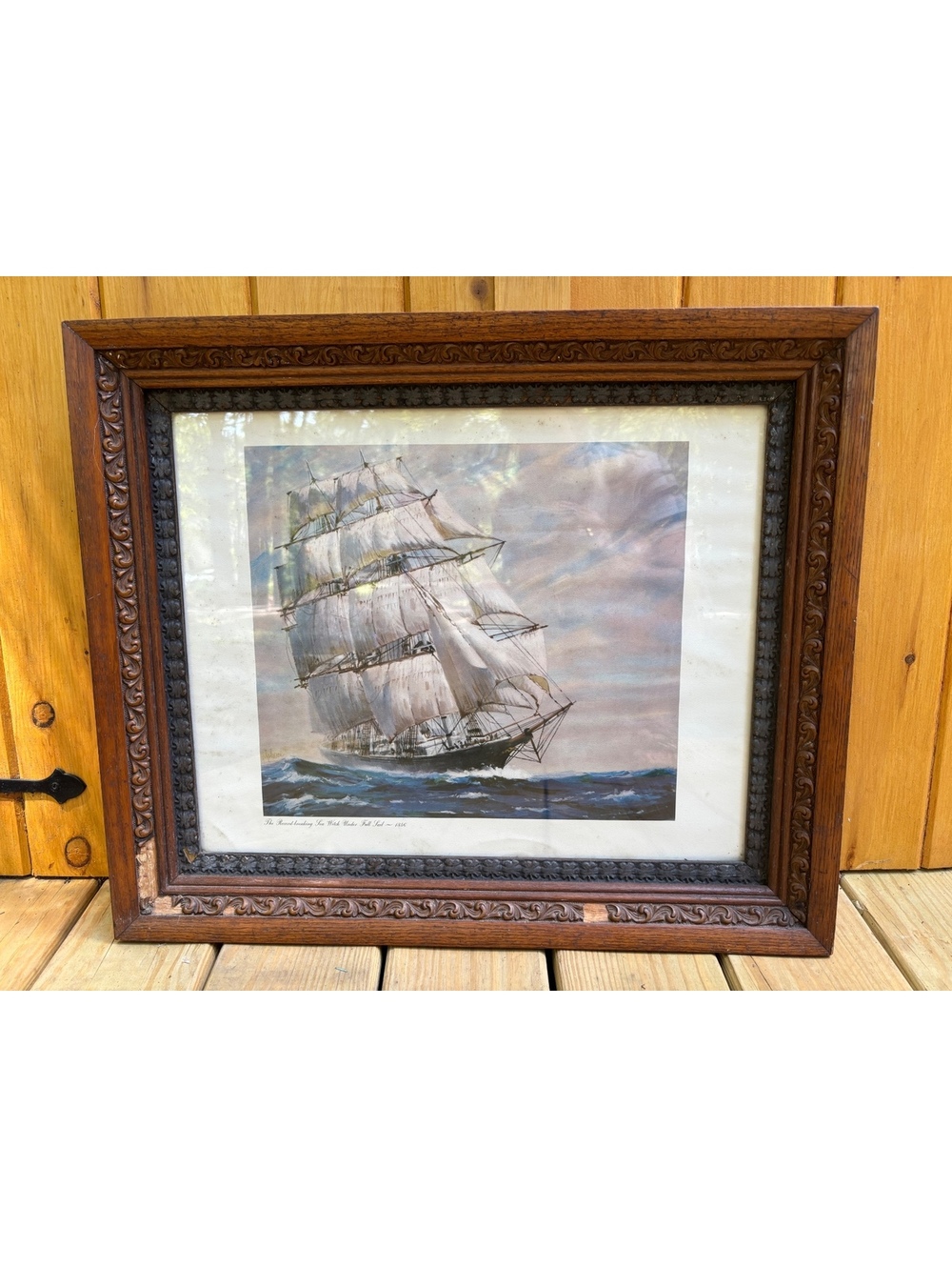 Vintage Framed G. Johnson Print The Record Breaking Sea Witch Under Full Sail
